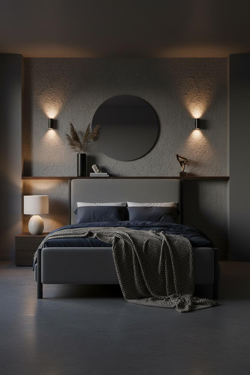 Moody Modern Bedroom Dark Plaster Wall