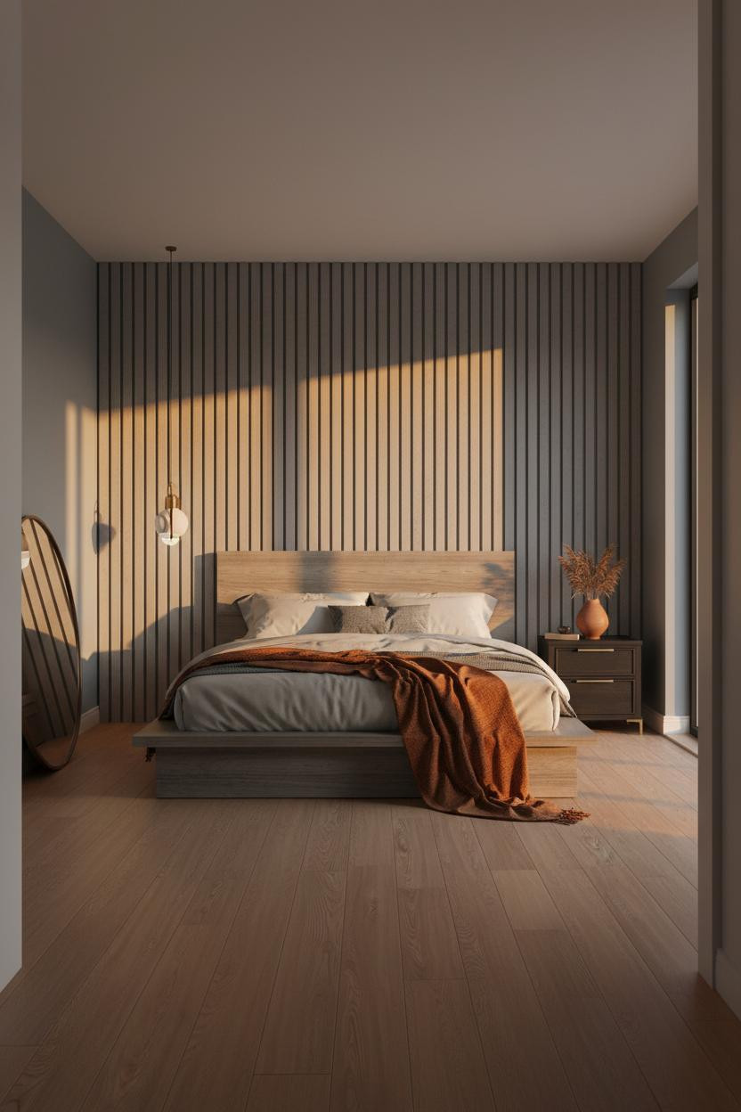 Moody Modern Bedroom Dark Walls Golden Light
