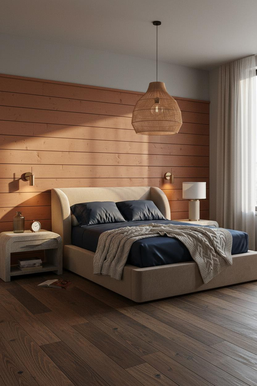 Moody Modern Bedroom Shiplap Accent Wall