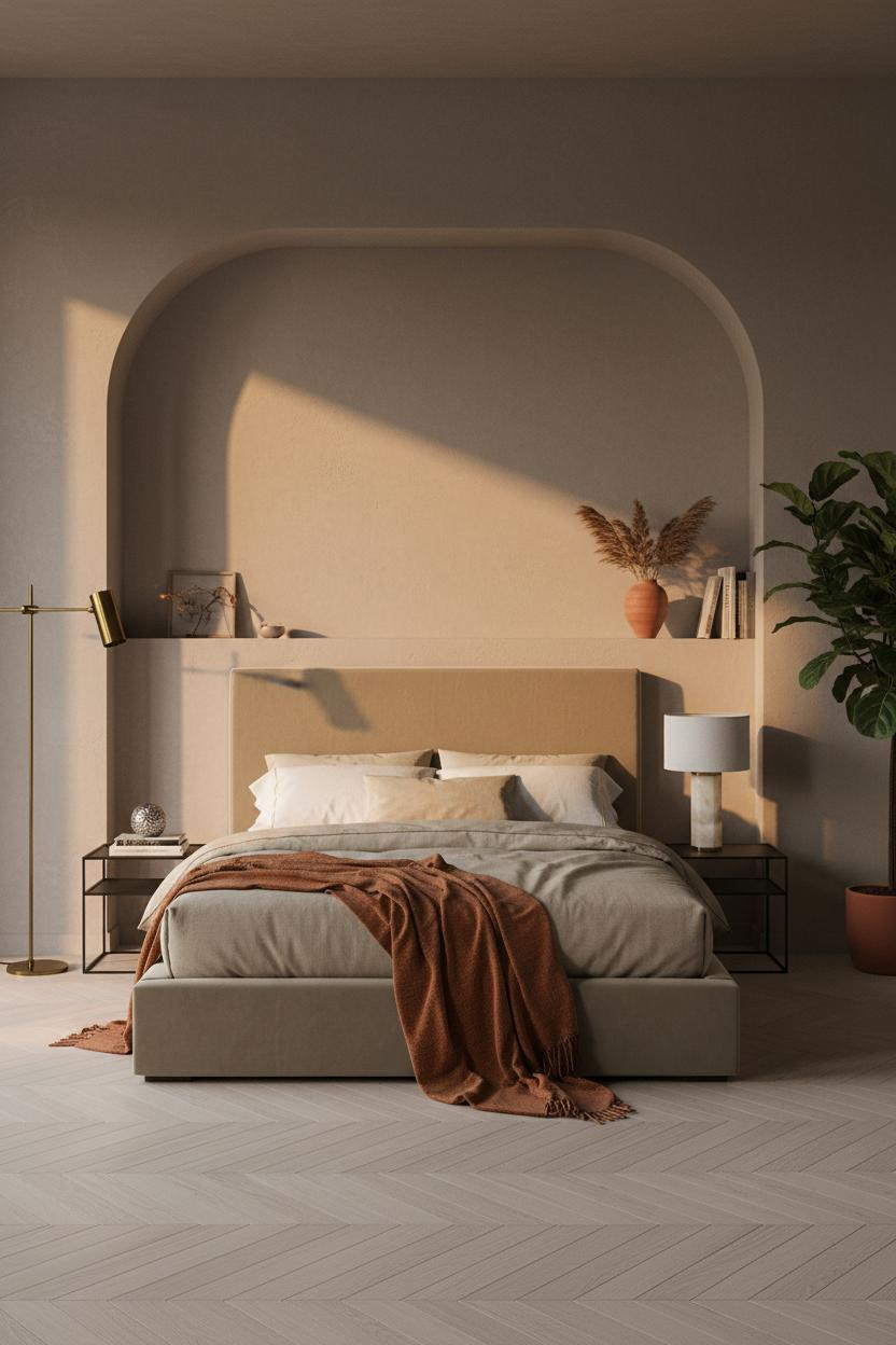 Moody Modern Bedroom Taupe Plaster Lighting