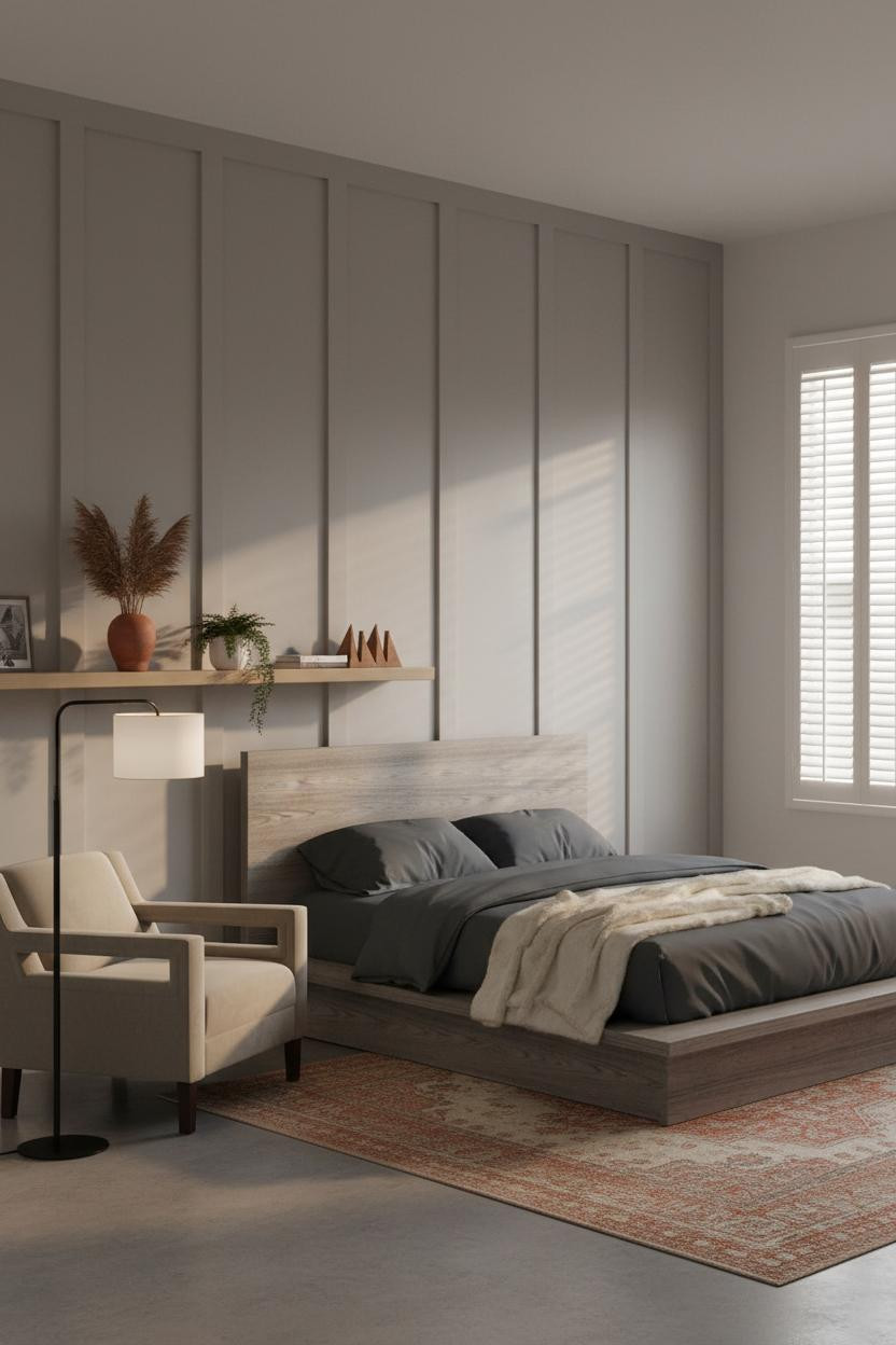 Moody Neutral Bedroom Board Batten Walls