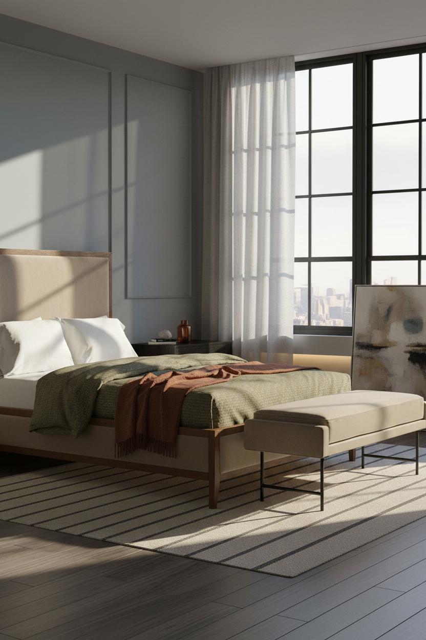 Moody Neutral Bedroom Dark Window Industrial