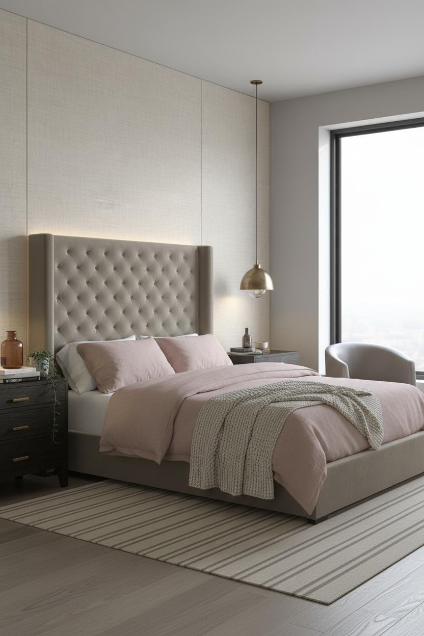 Moody Neutral Bedroom Linen Accent Wall