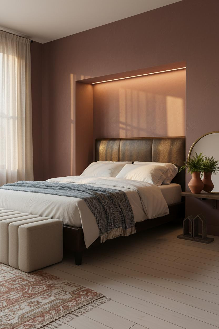 Moody Pink Bedroom Dark Academia Brass Mirror