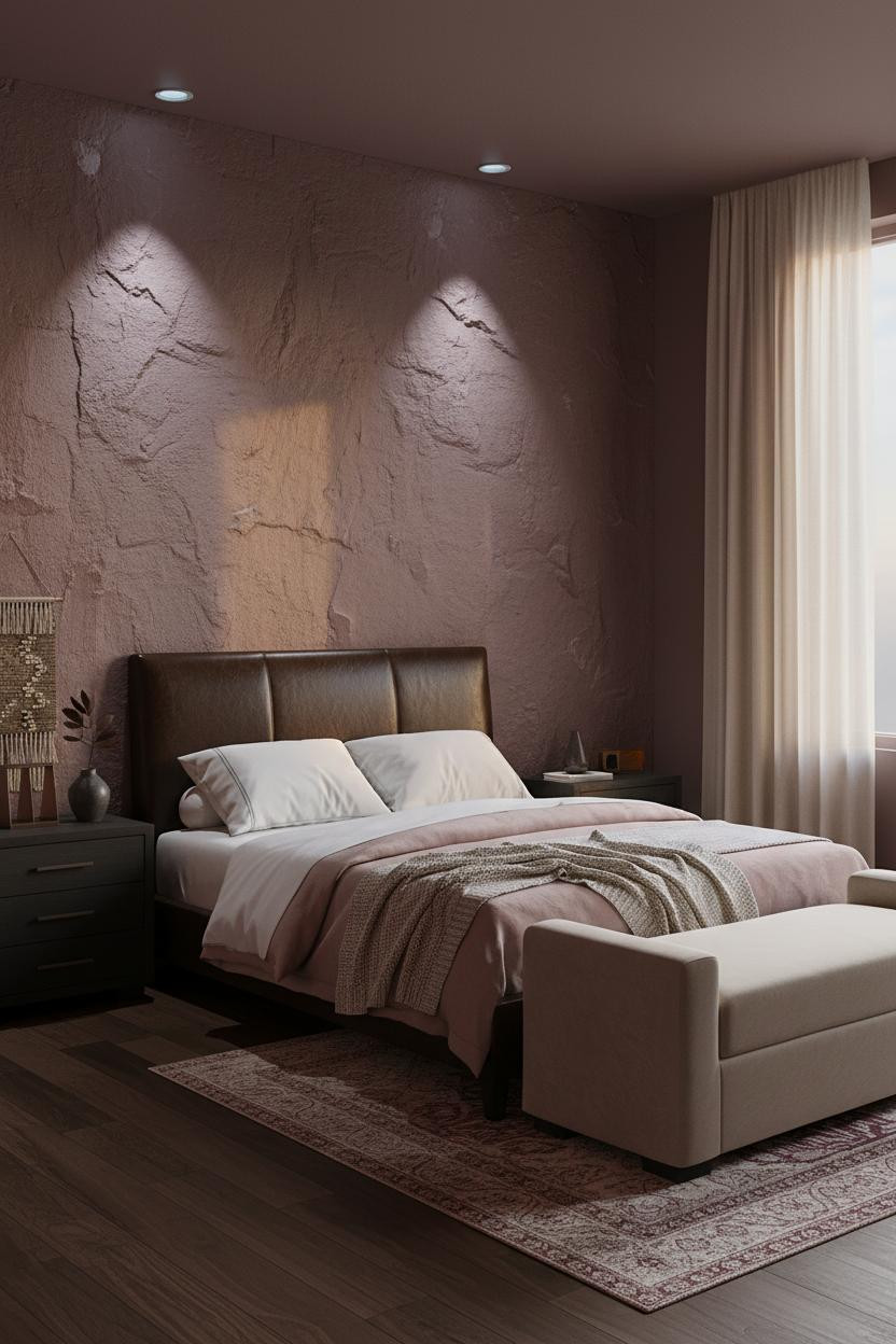 Moody Pink Bedroom Dark Mauve Stone Accent