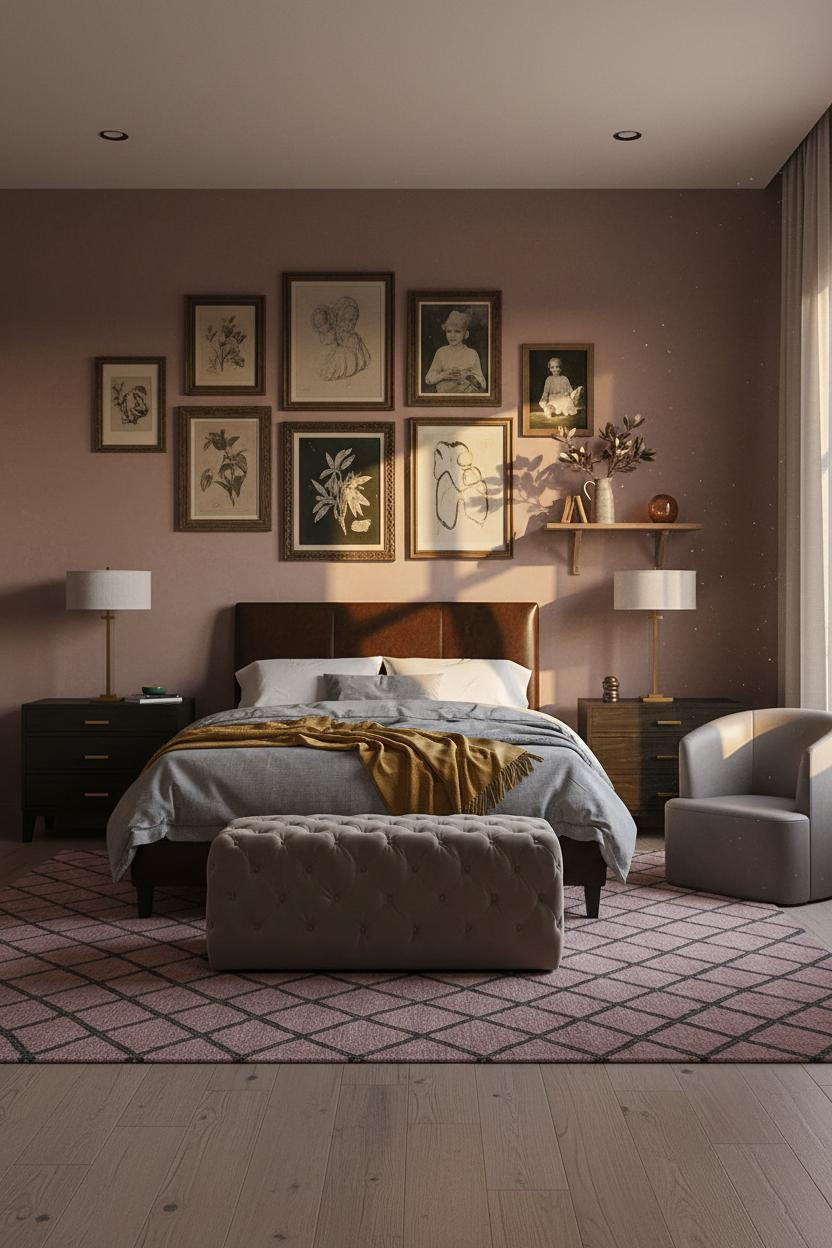 Moody Pink Bedroom Gallery Wall Vintage