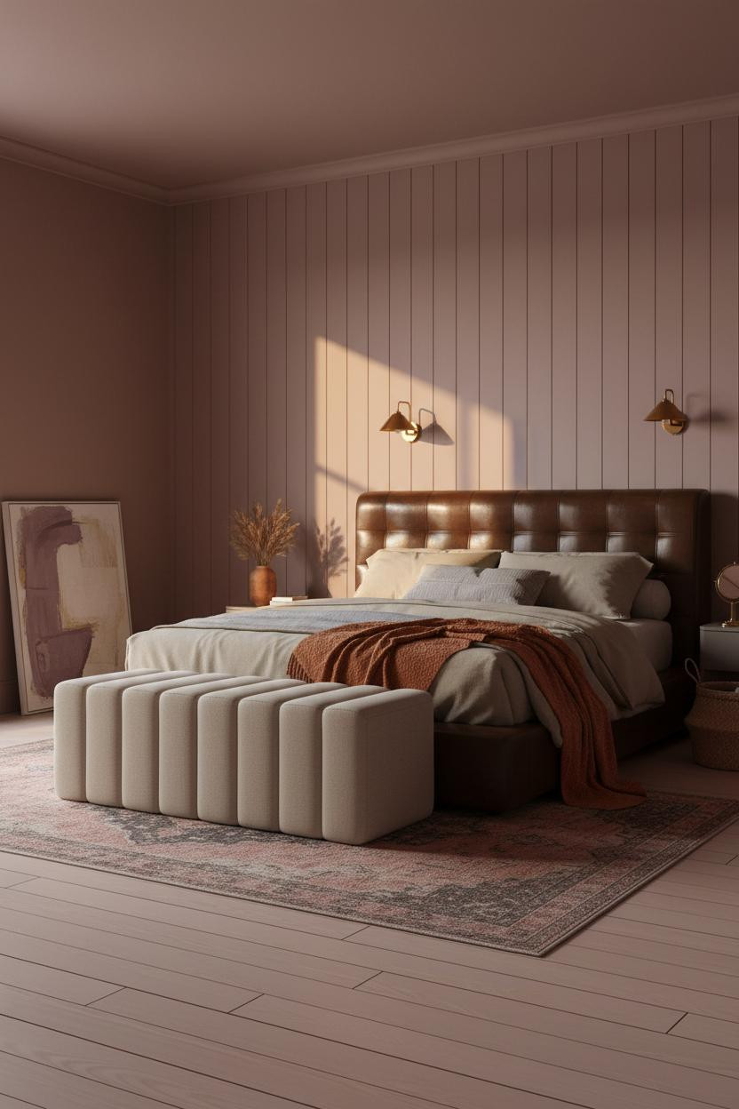 Moody Pink Bedroom Shiplap Headboard