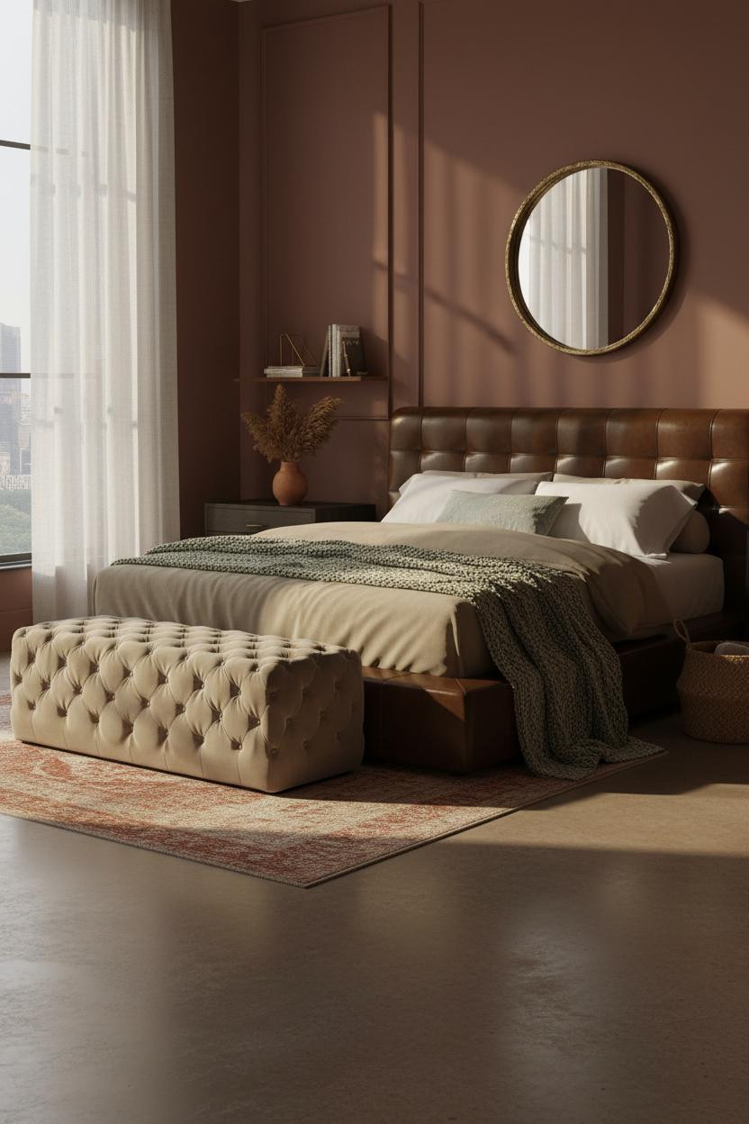 Moody Pink Bedroom Wainscoting Vintage