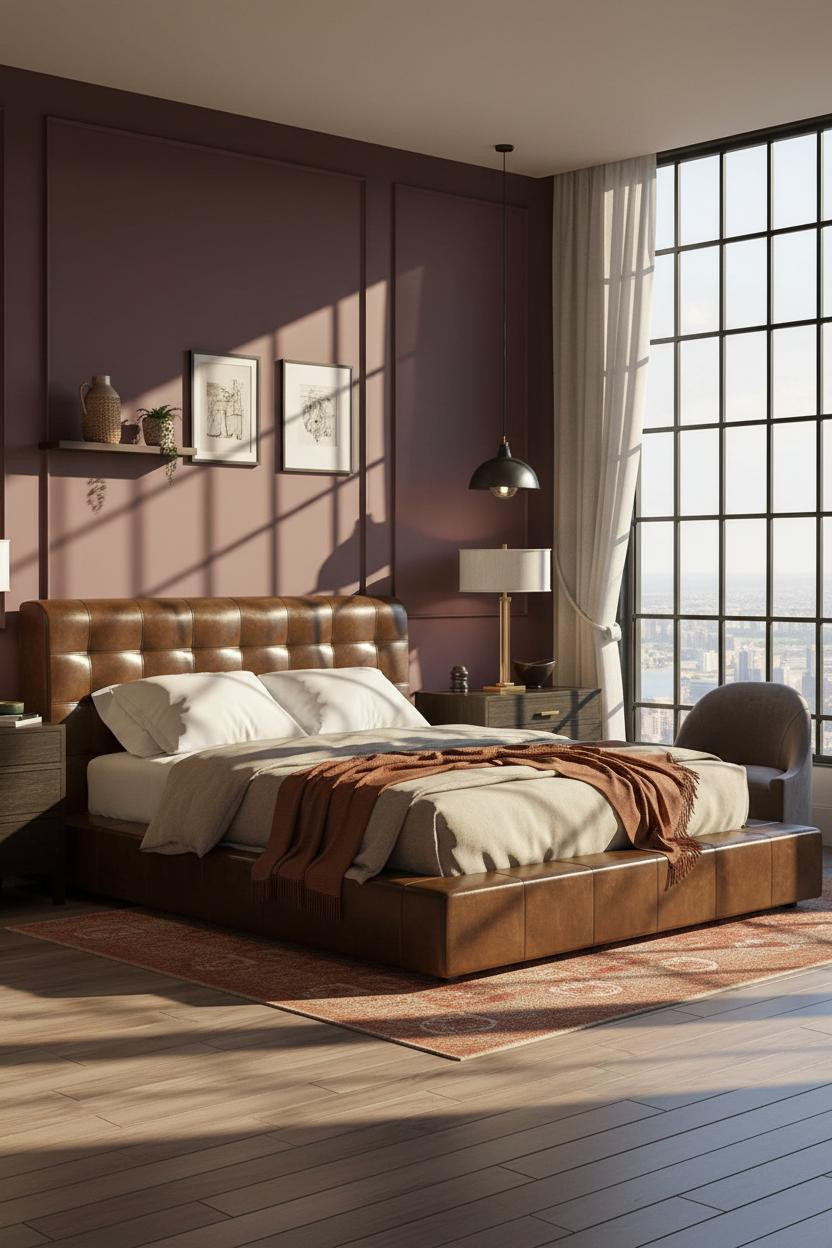 Moody Purple Bedroom Eggplant Brass Lamp