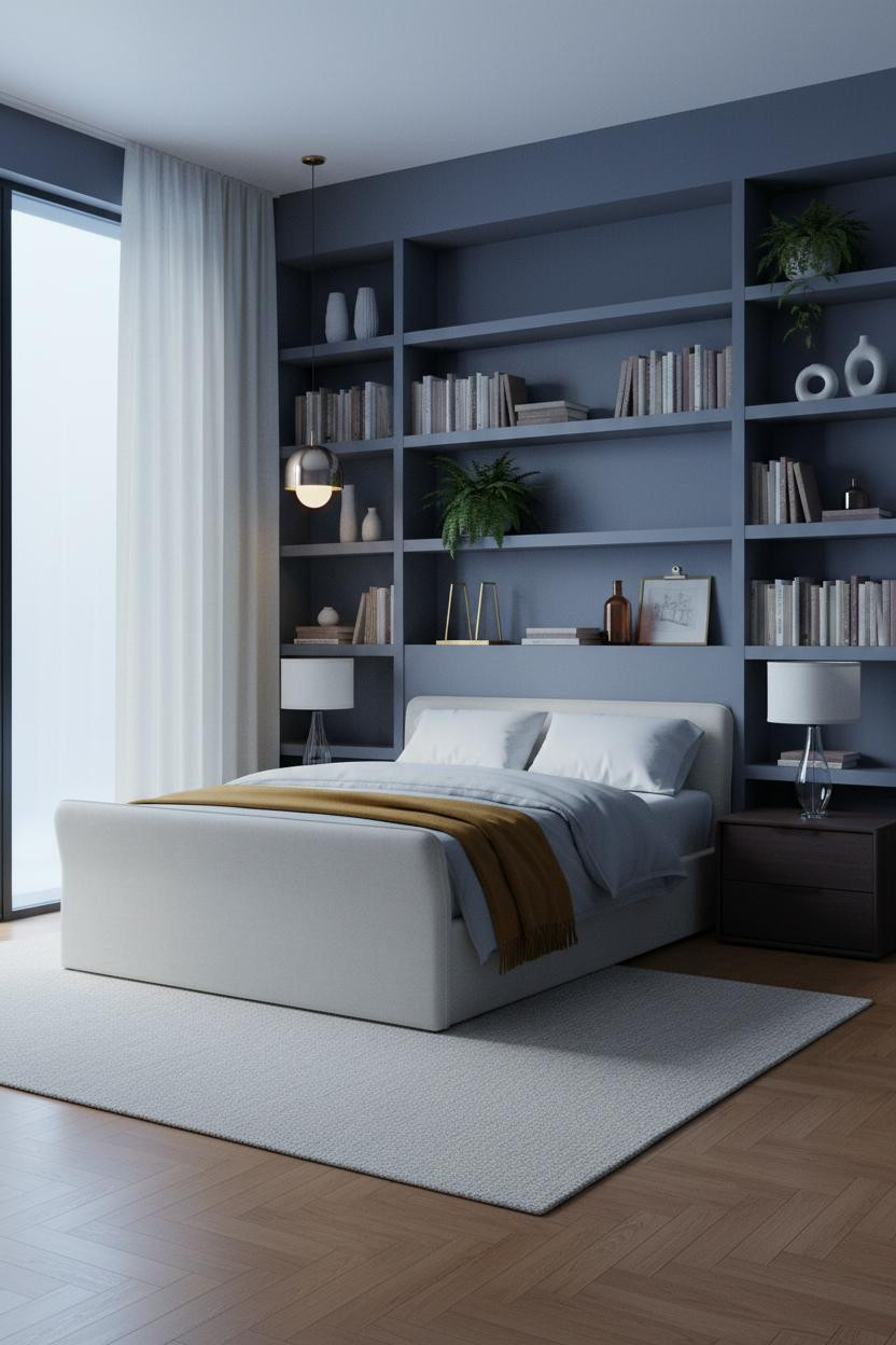 Moody Purple Bedroom Eggplant Botanical Shelving