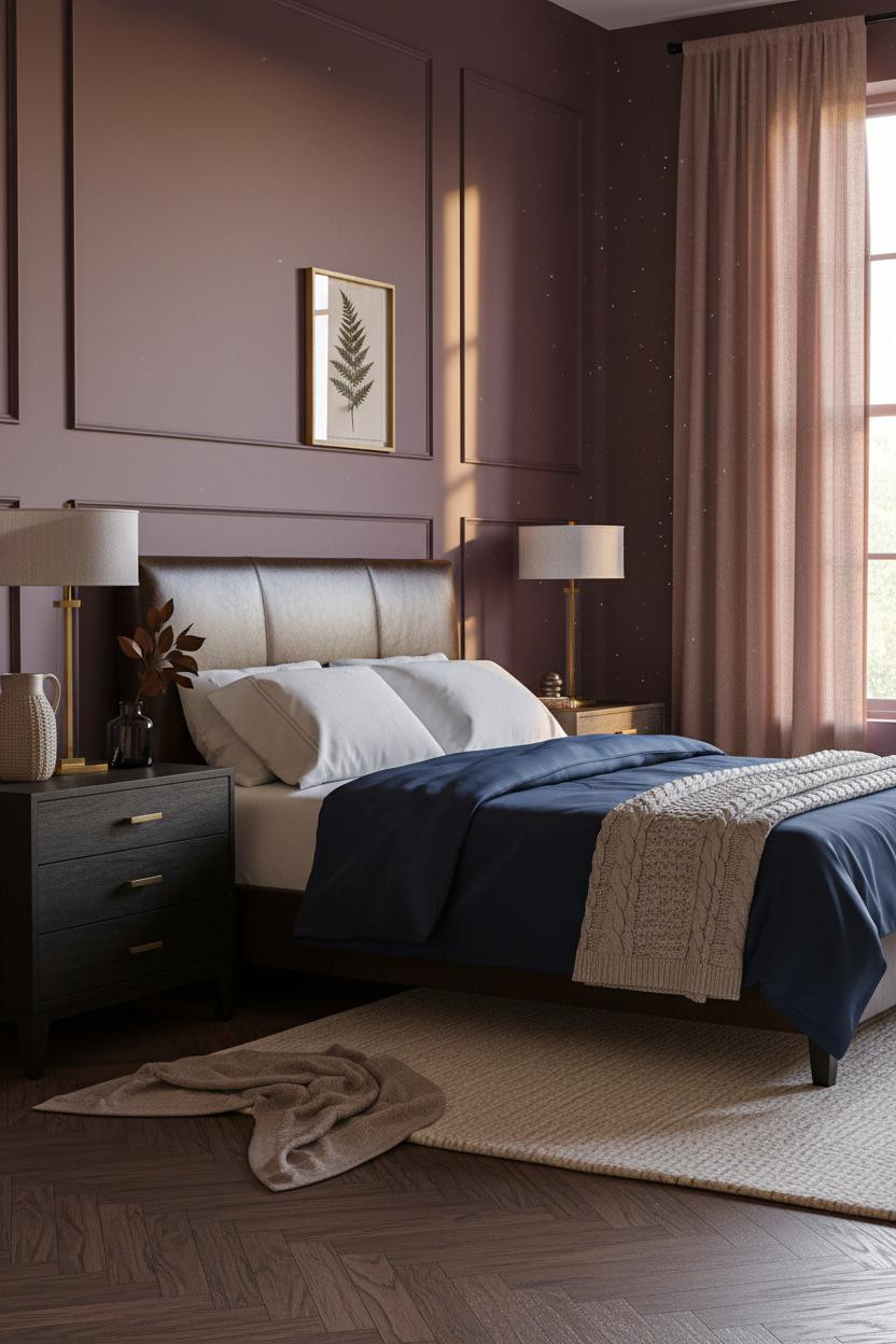 Moody Purple Bedroom Eggplant Wainscoting Botanical