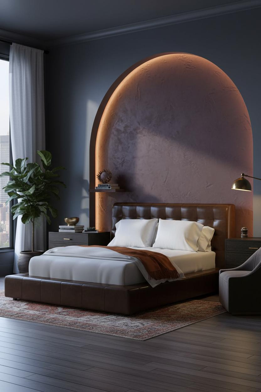 Moody Purple Bedroom Plum Arch Brass Lamp