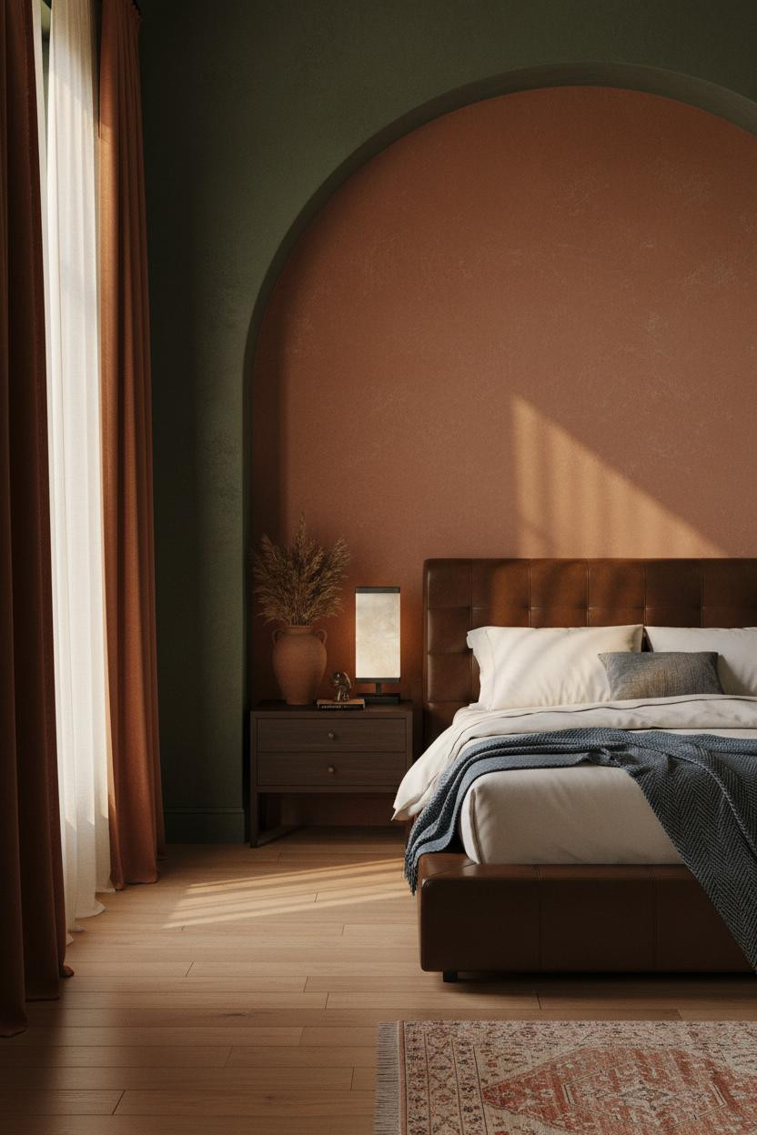 Moody Romantic Bedroom Dark Green Arch