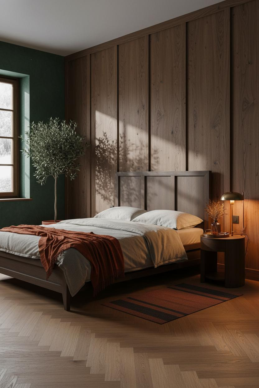 Moody Romantic Bedroom Emerald Walnut