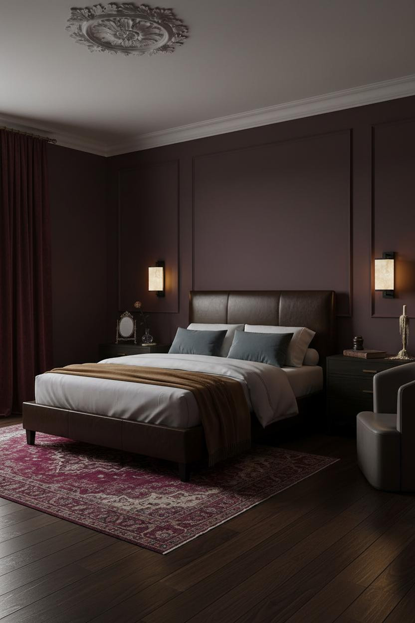 Moody Romantic Bedroom Plum Velvet Lighting