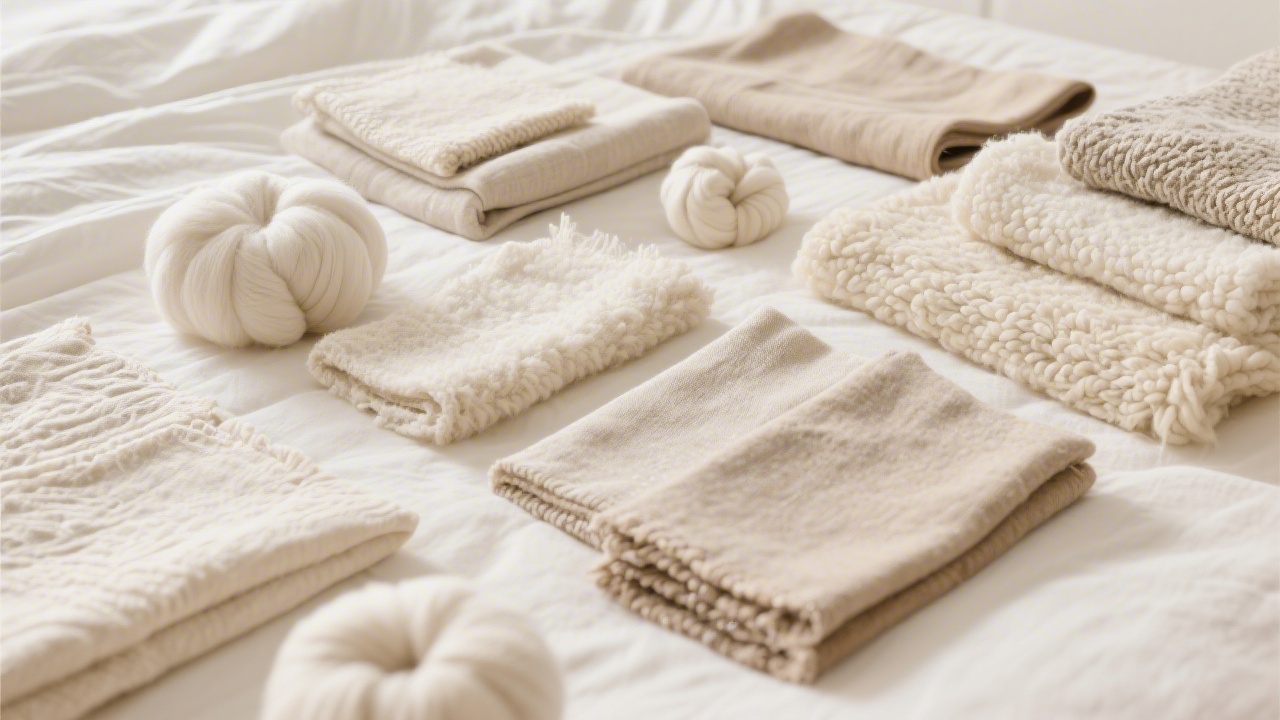 Natural fiber bedding: cotton, linen, wool swatches
