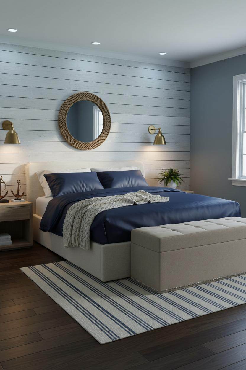 Nautical Bedroom Wainscoting Brass Sconces