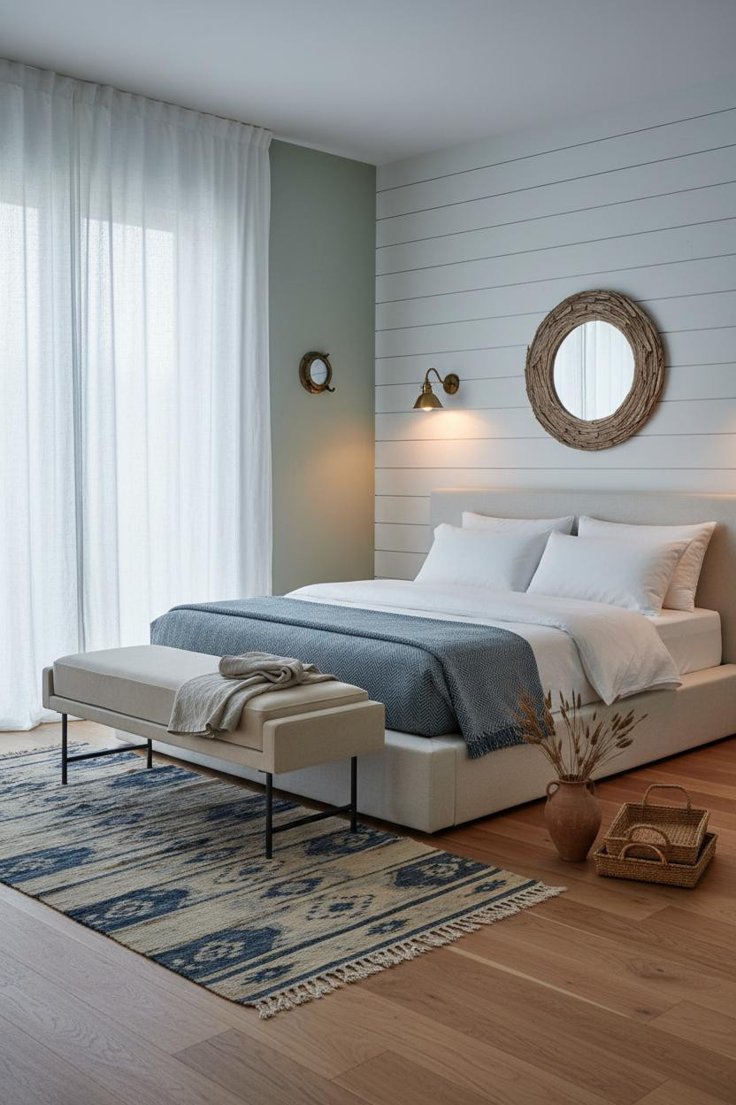 Nautical Bedroom Whitewashed Batten Wall