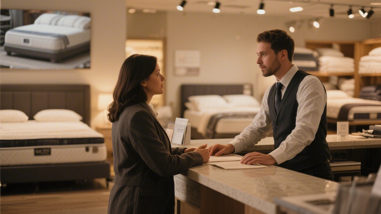 Customer negotiating mattress price at store