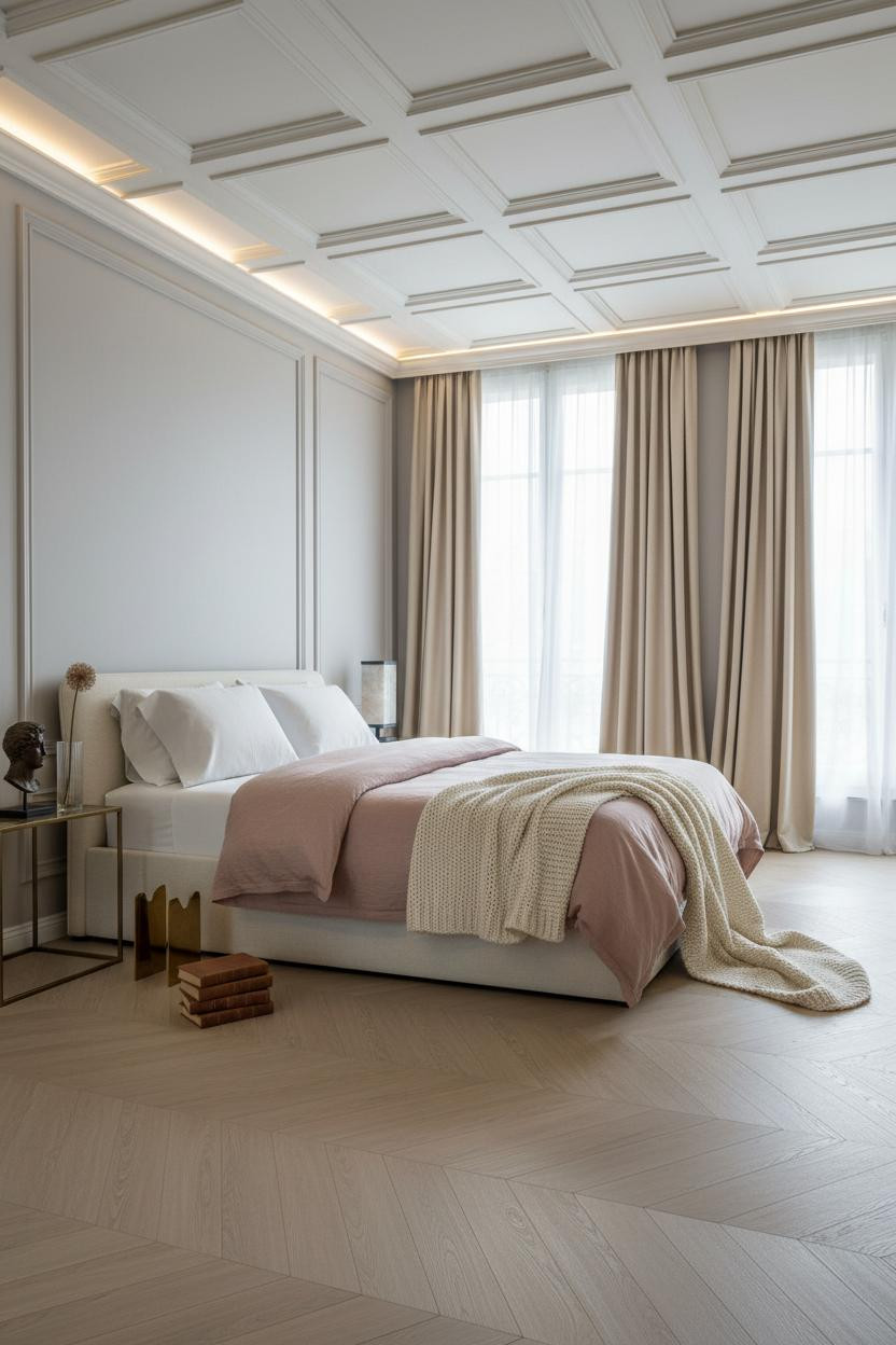 Neo Classical Bedroom Coffered Ceiling Luxury