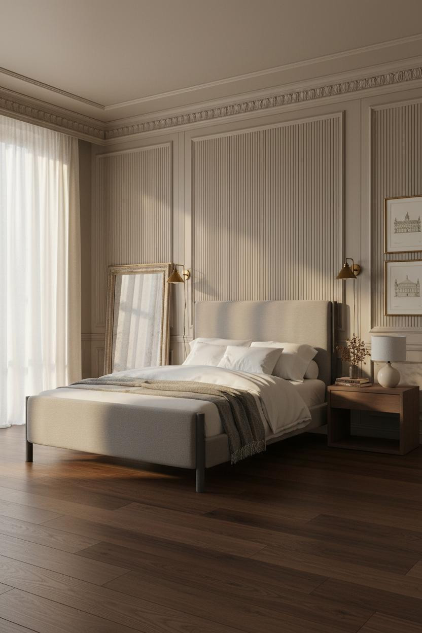 Neo Classical Bedroom Fluted Paneling Brass