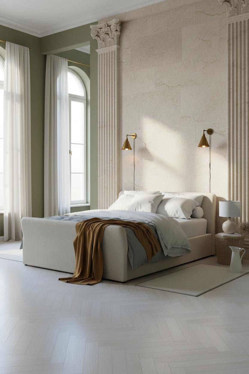 Neo Classical Bedroom Limestone Pilasters