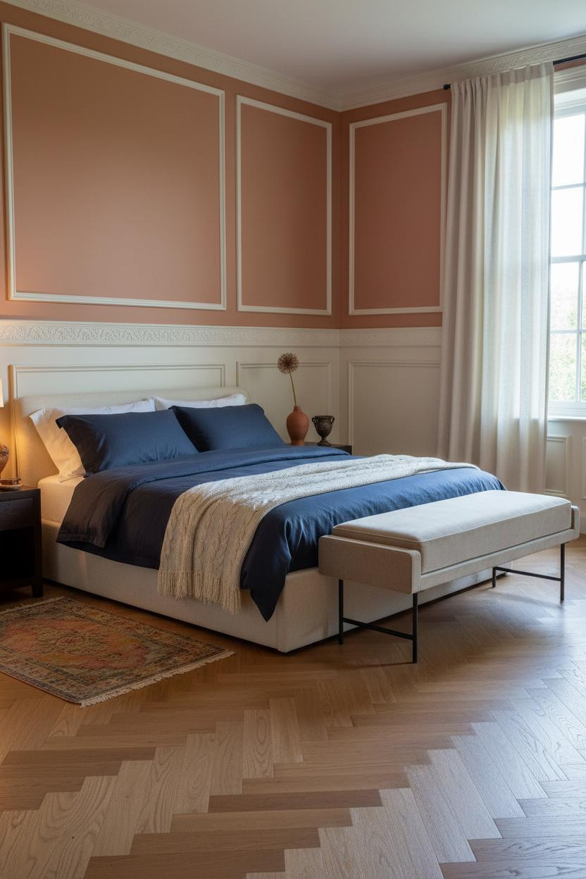Neo Classical Bedroom Wainscoting Terracotta