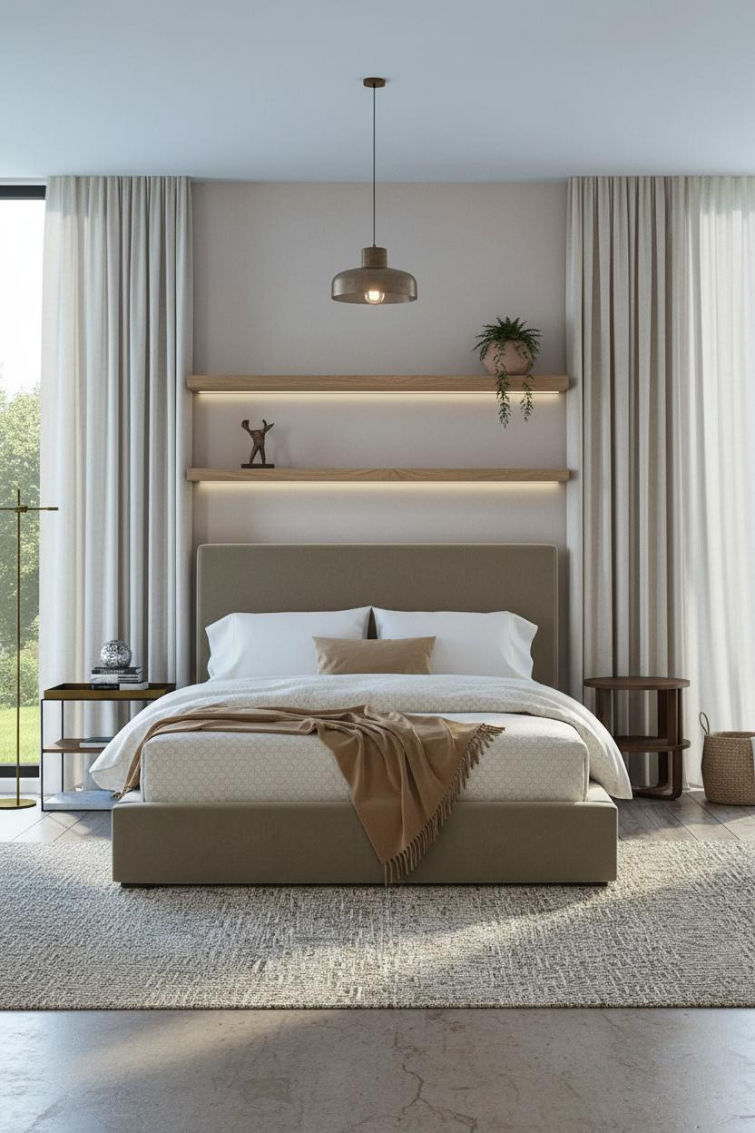 Neutral Bedroom Coastal Oak Shelving
