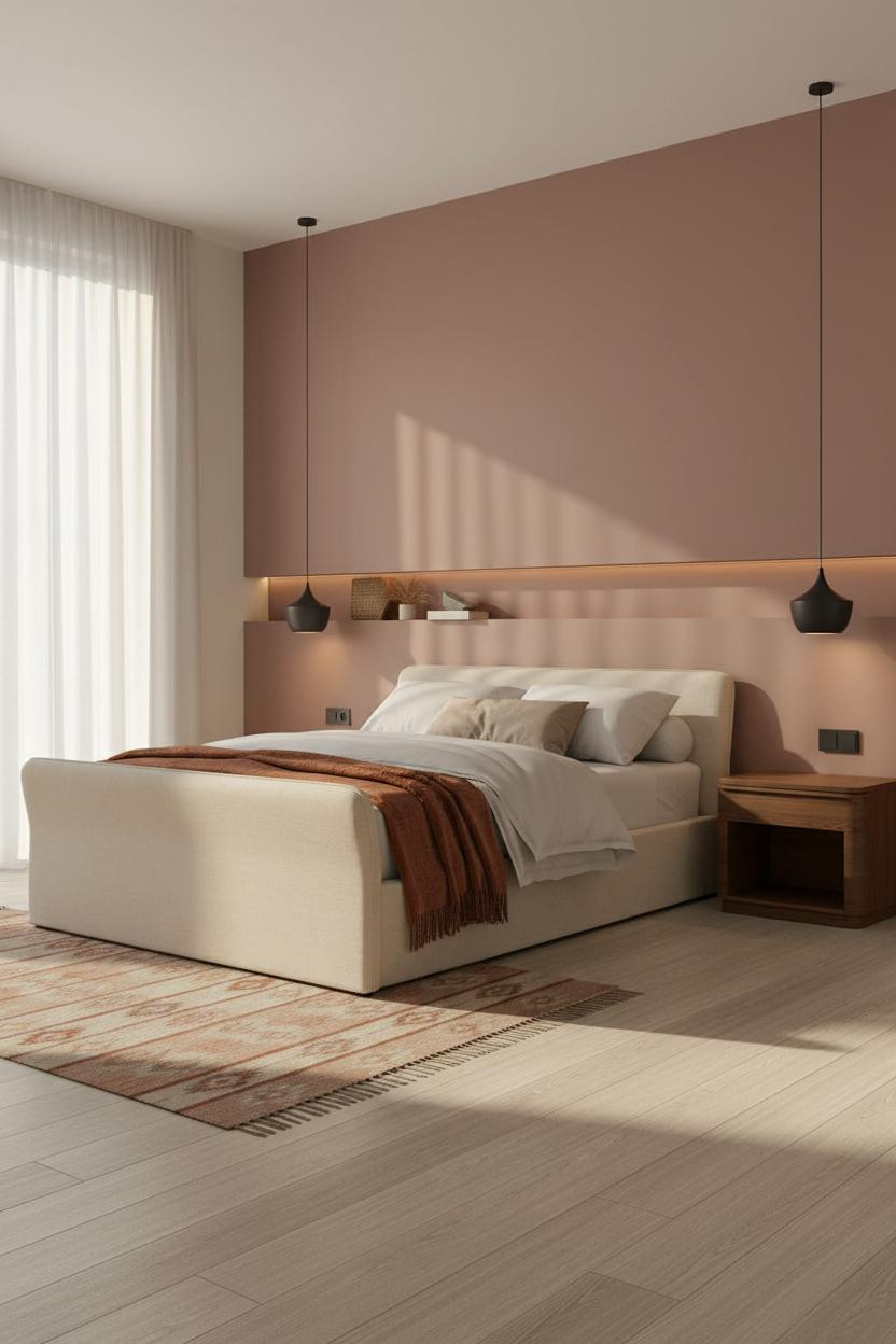 Neutral Bedroom Dusty Rose Accent Wall