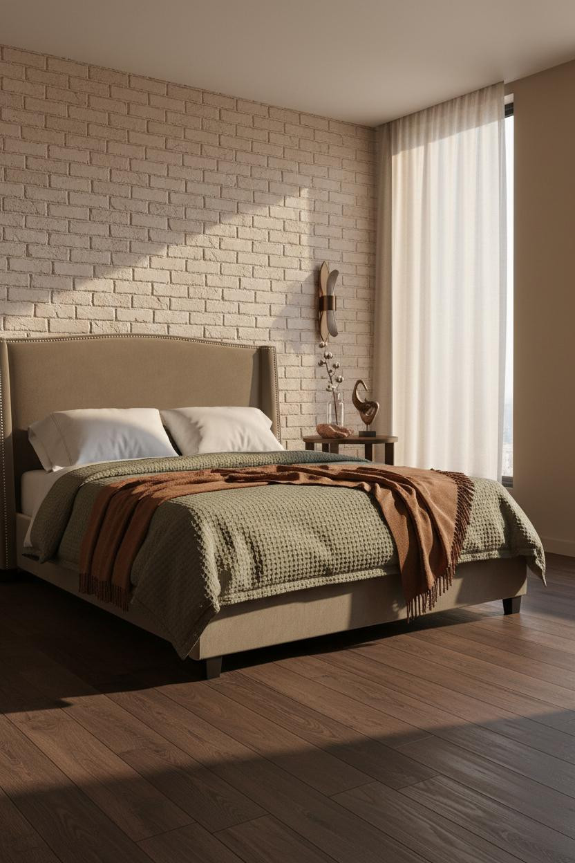 Neutral Bedroom Exposed Brick Warm Light