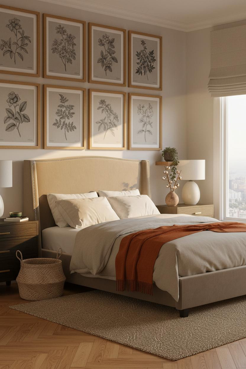 Neutral Bedroom Gallery Wall Morning Light
