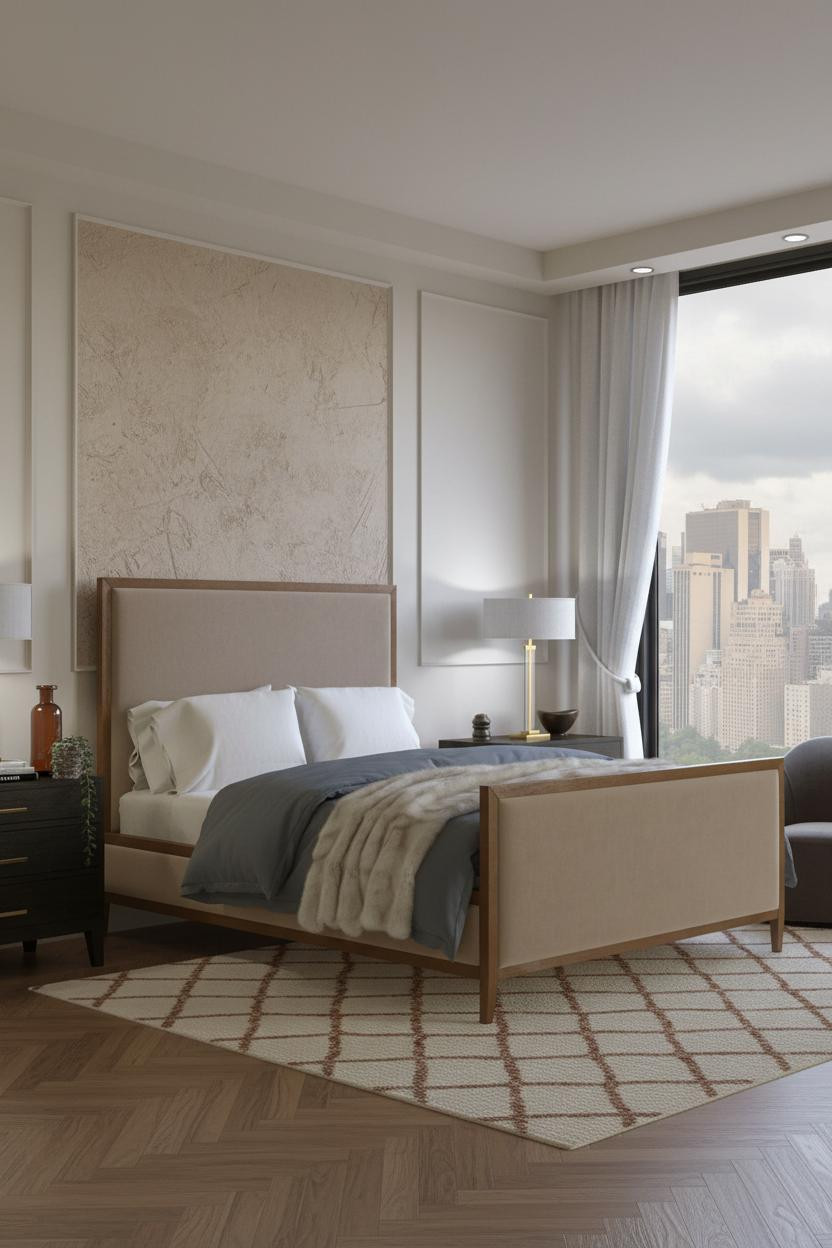 Neutral Bedroom Mushroom Plaster Herringbone