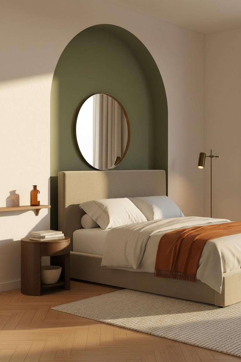 Neutral Bedroom Olive Niche Pop Of Color