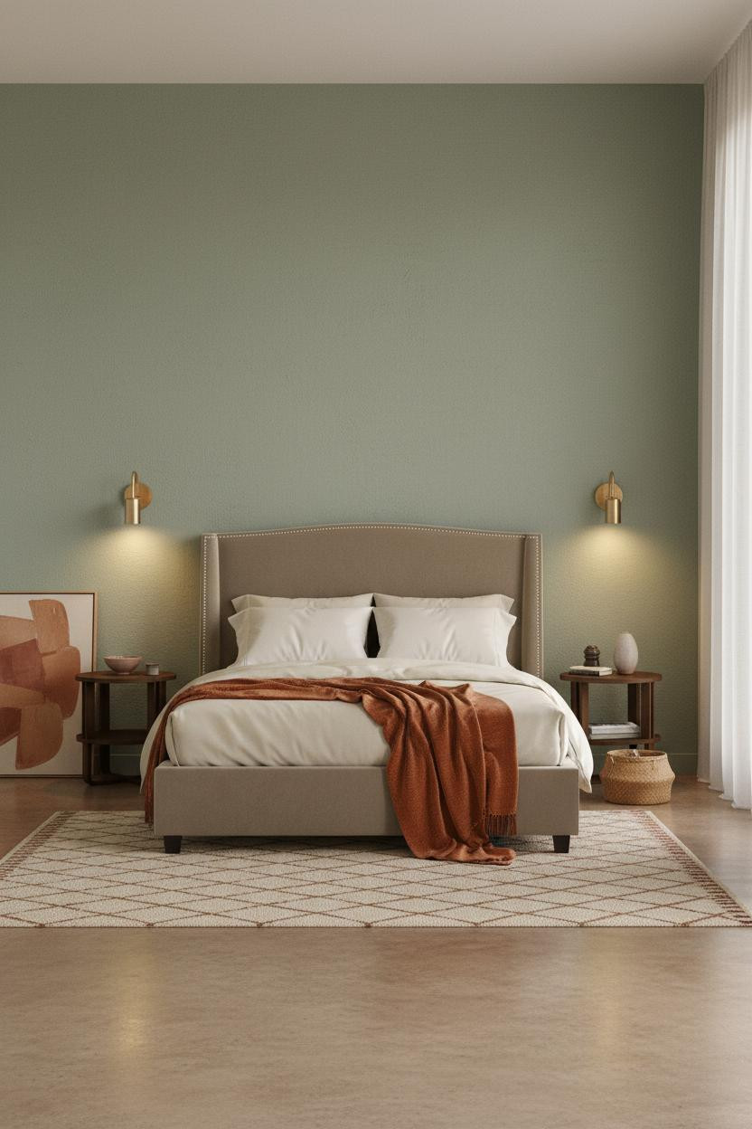 Neutral Bedroom Pop Of Color Japandi Accent Wall