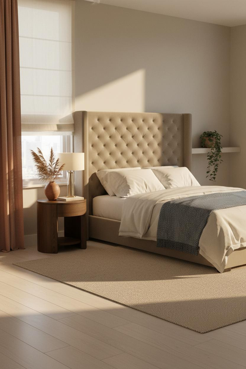 Neutral Bedroom Pop Of Color Minimalist Design