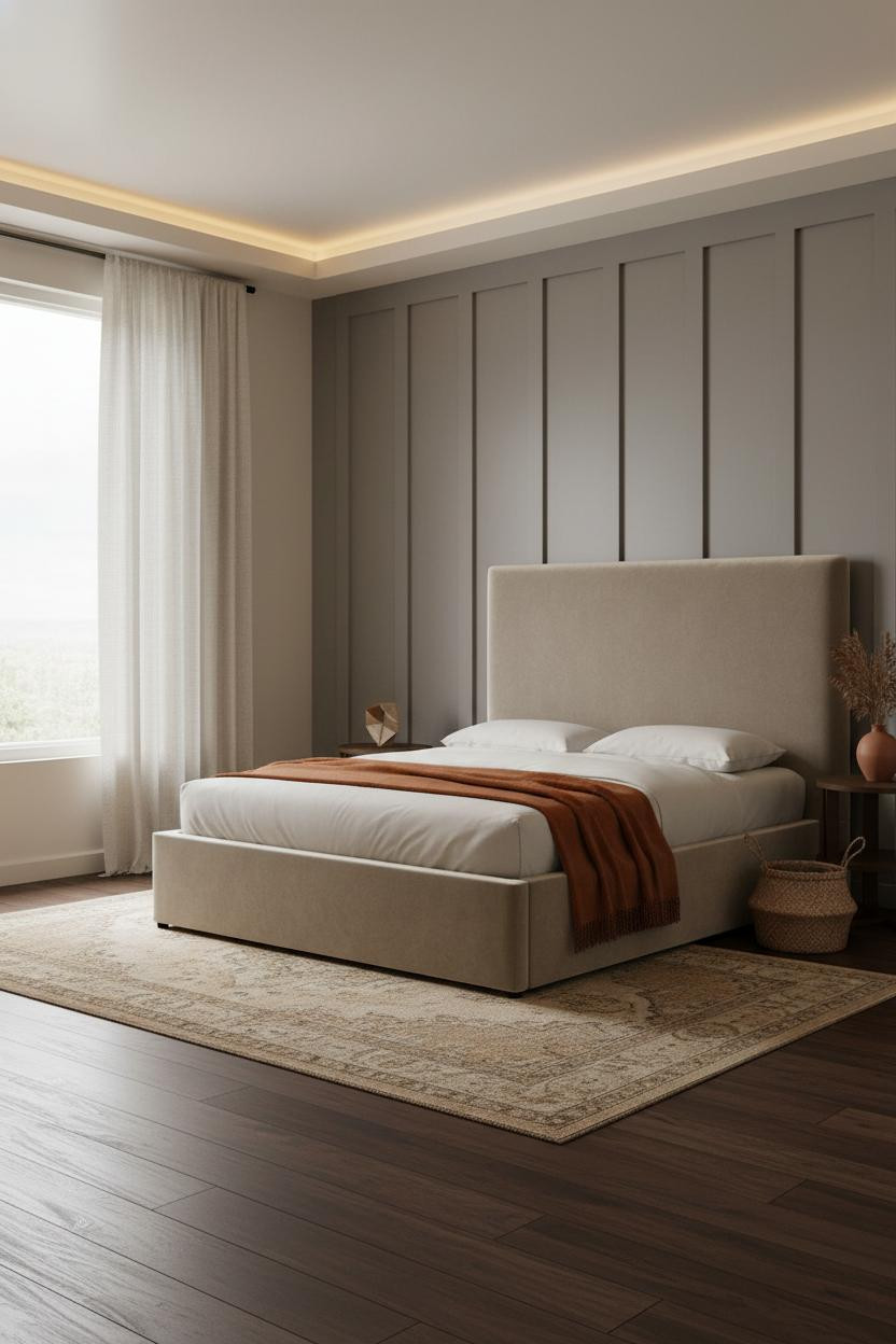 Neutral Bedroom Stone Grey Linen Curtains