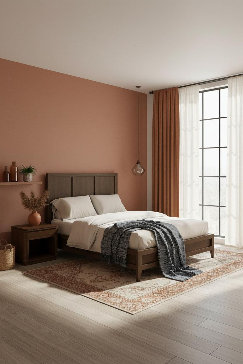 Neutral Bedroom Terracotta Accent Wall