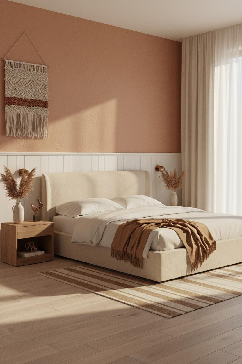 Neutral Bedroom Warm Beige Wainscoting Natural Light