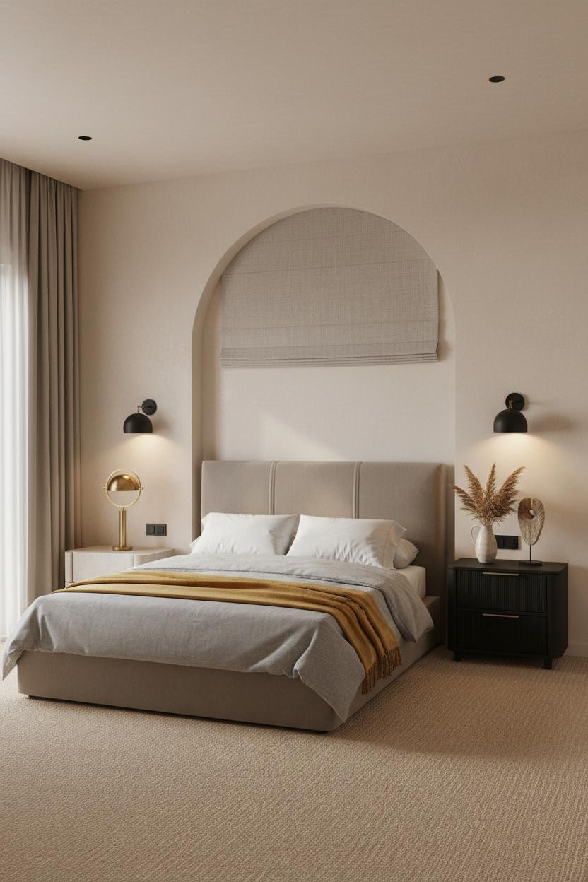 Neutral Black Bedroom Arched Niche Sconces