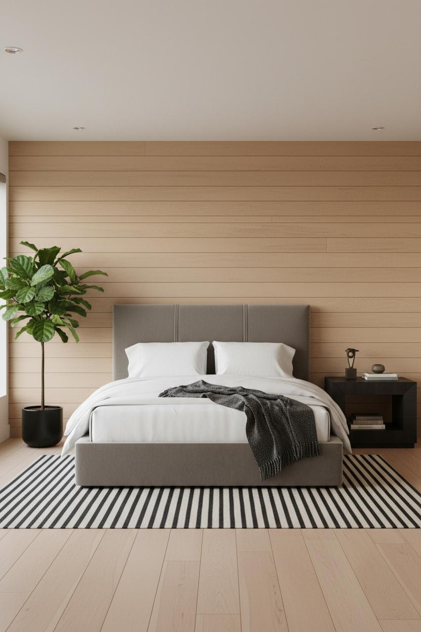 Neutral Black Bedroom Beige Shiplap Coastal