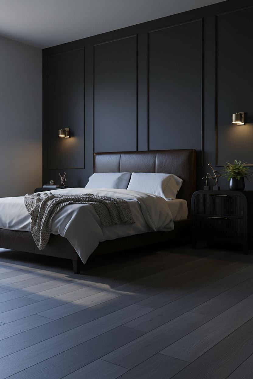 Neutral Black Bedroom Japandi Board Batten