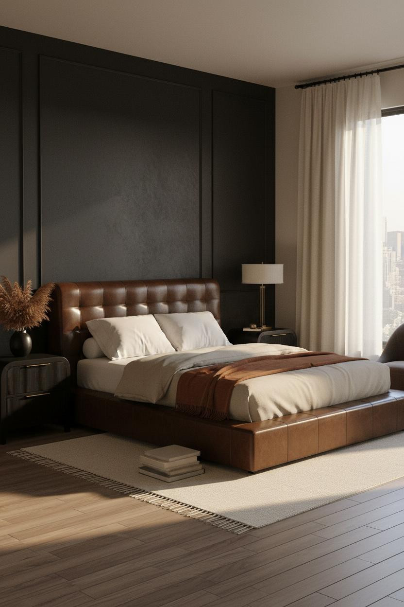 Neutral Black Bedroom Matte Accent Wall