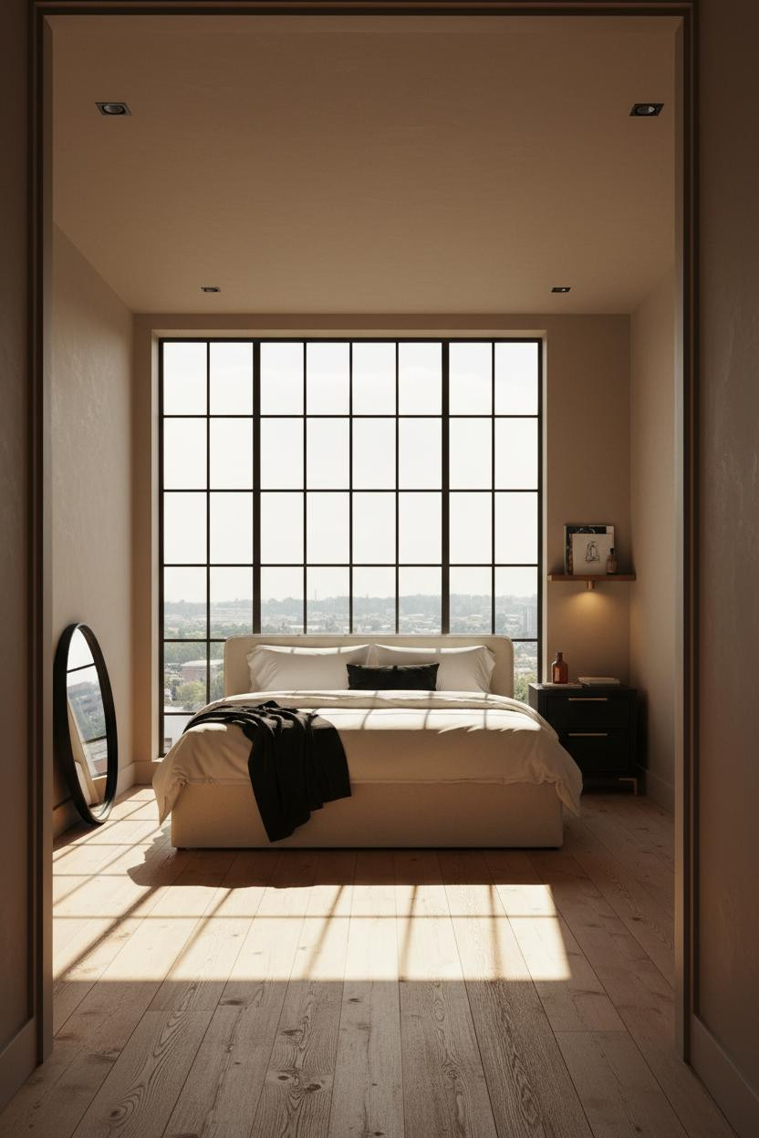 Neutral Black Bedroom Steel Windows