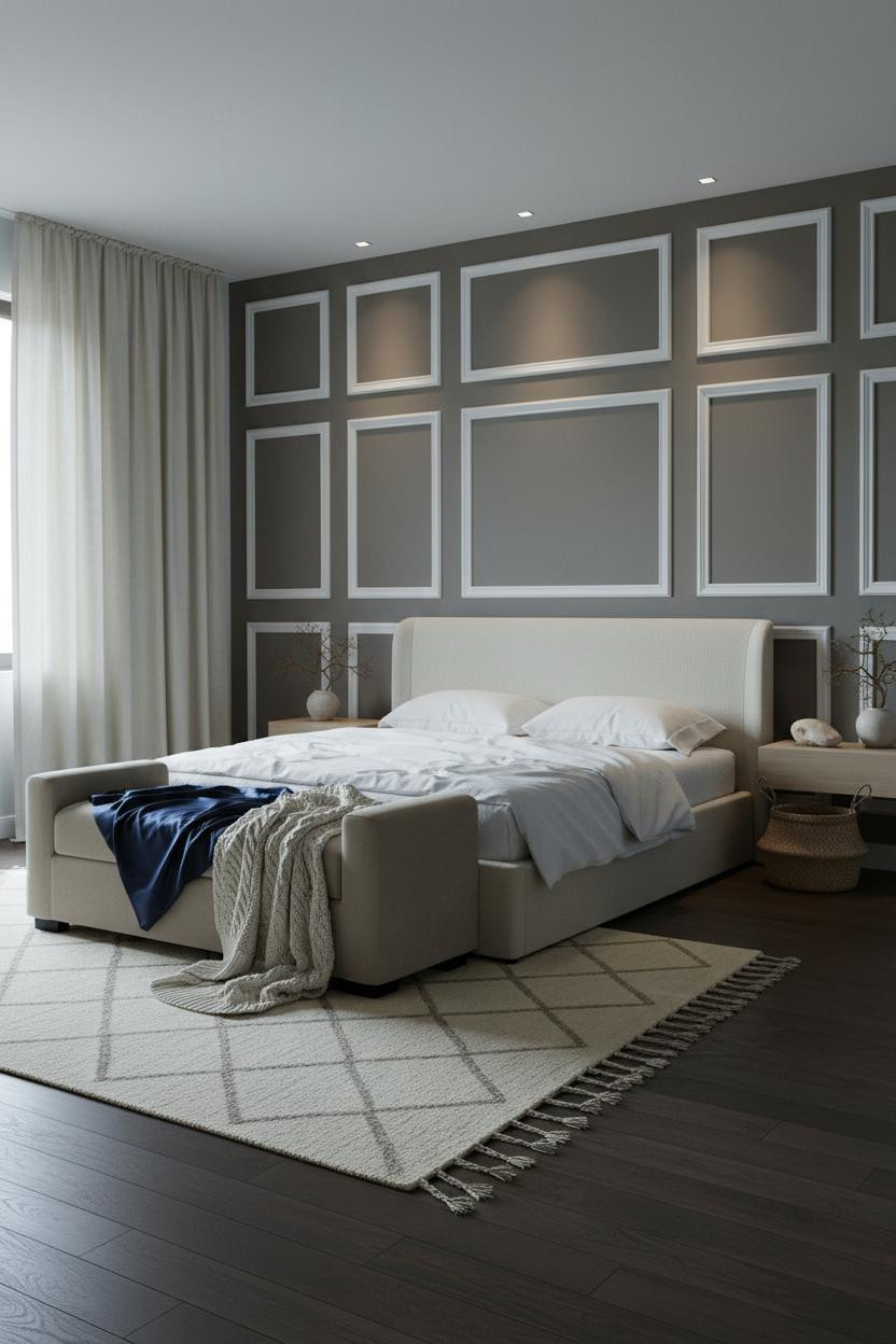 Neutral Coastal Bedroom Japandi Paneled Wall