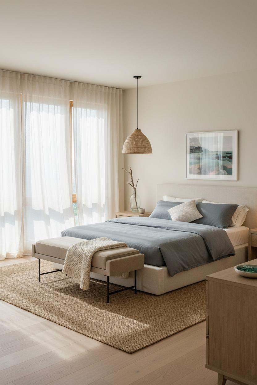 Neutral Coastal Bedroom Master Bed