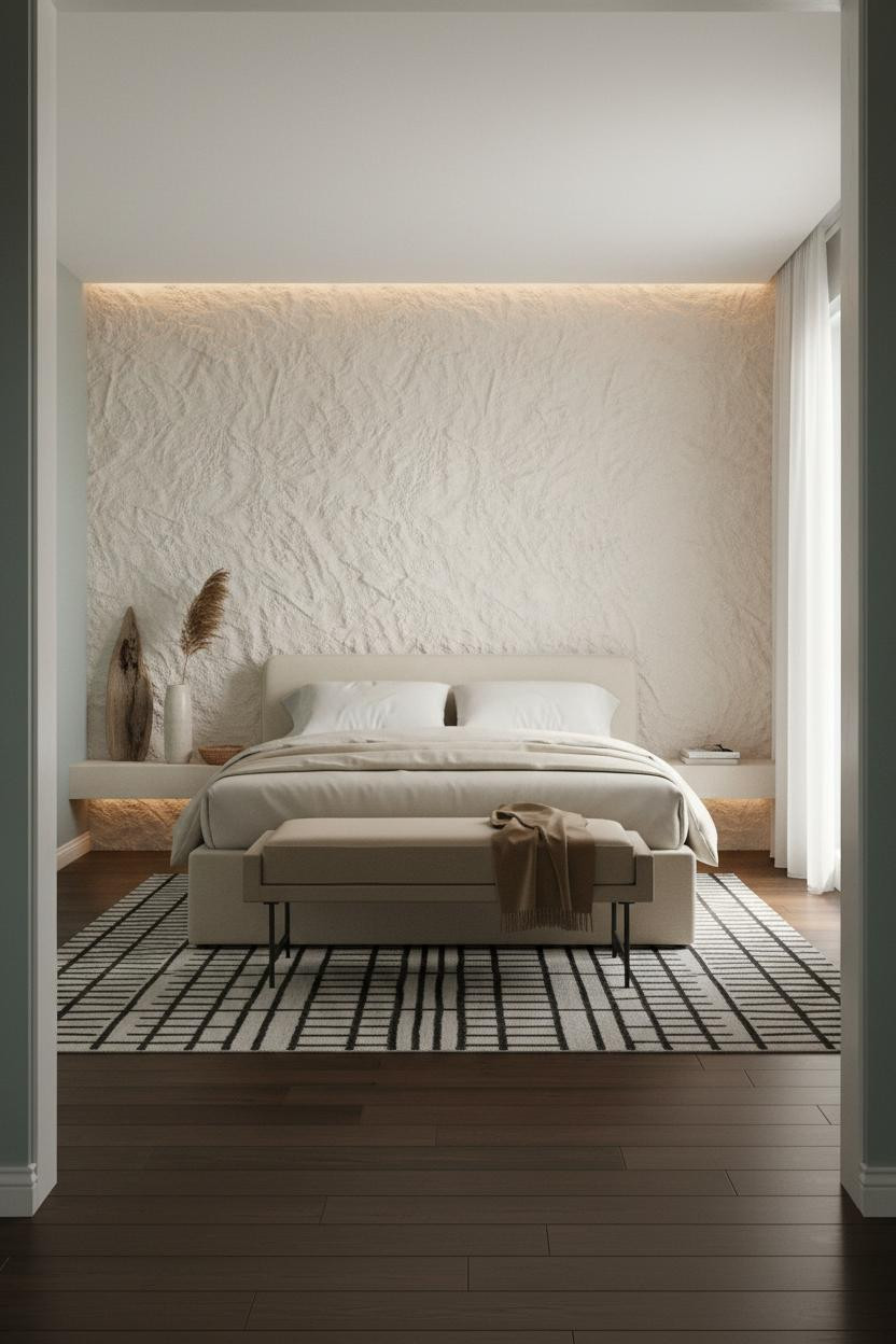 Neutral Coastal Bedroom Plaster Wall
