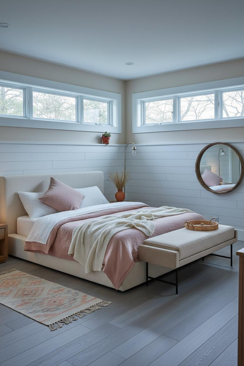 Neutral Coastal Bedroom Wainscoting Driftwood