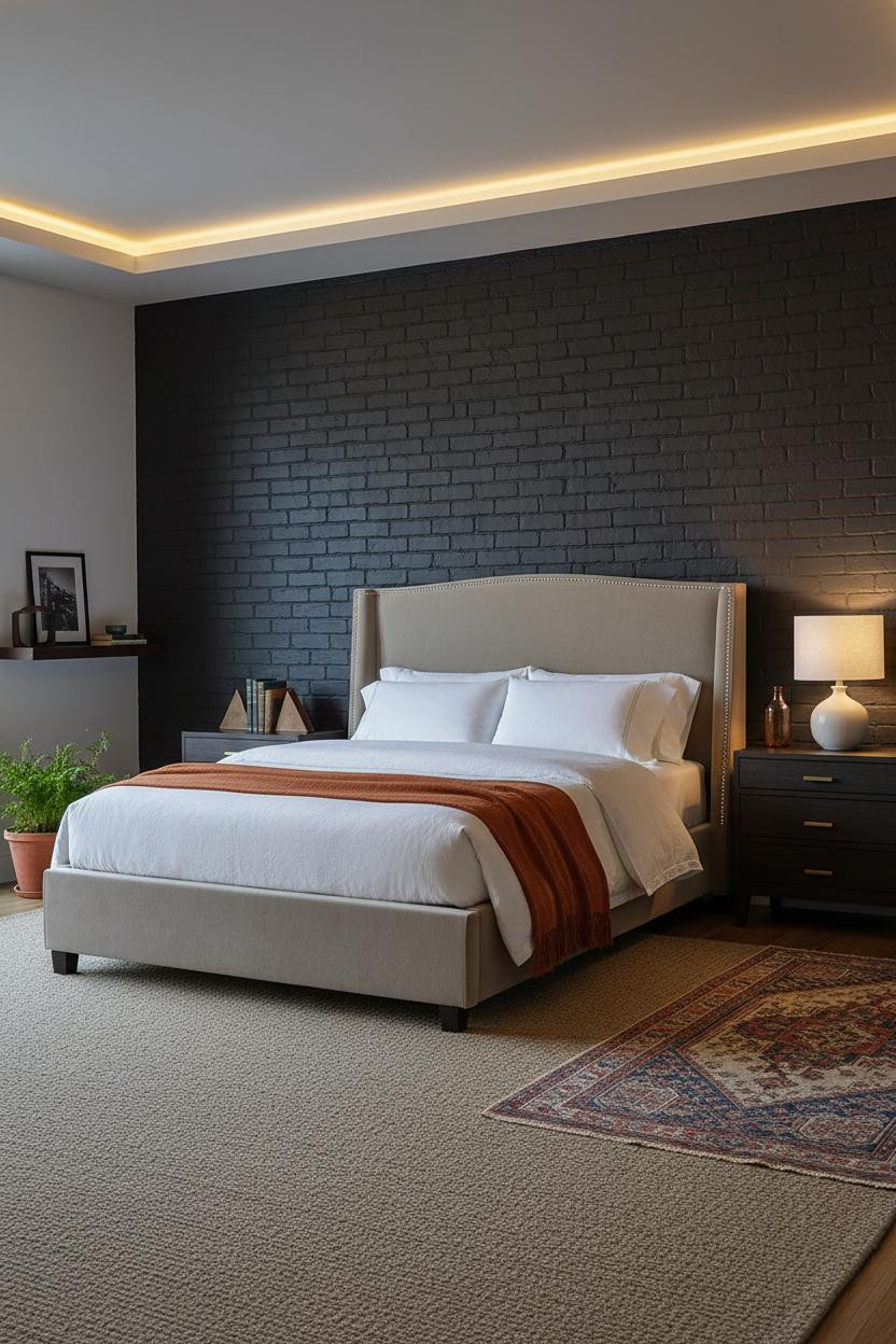 New Classic Bedroom Charcoal Brick Accent