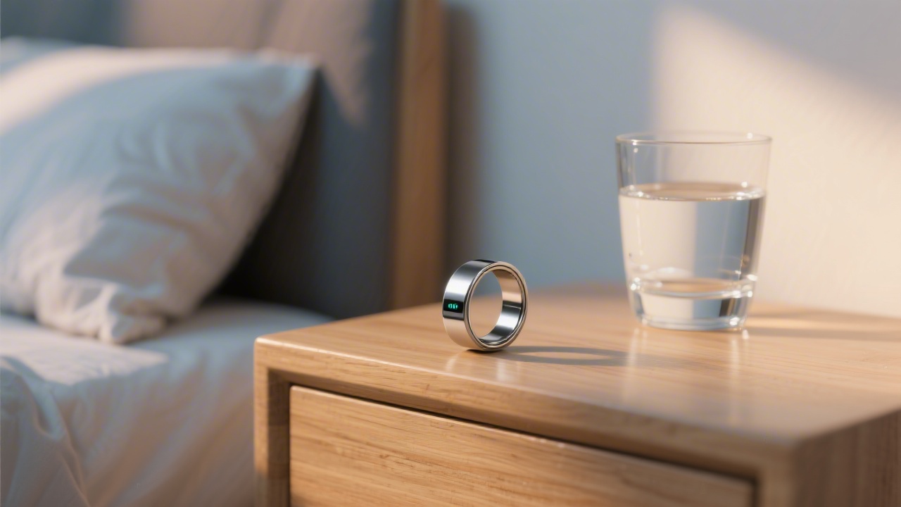 Oura Ring on nightstand sleep tracking device