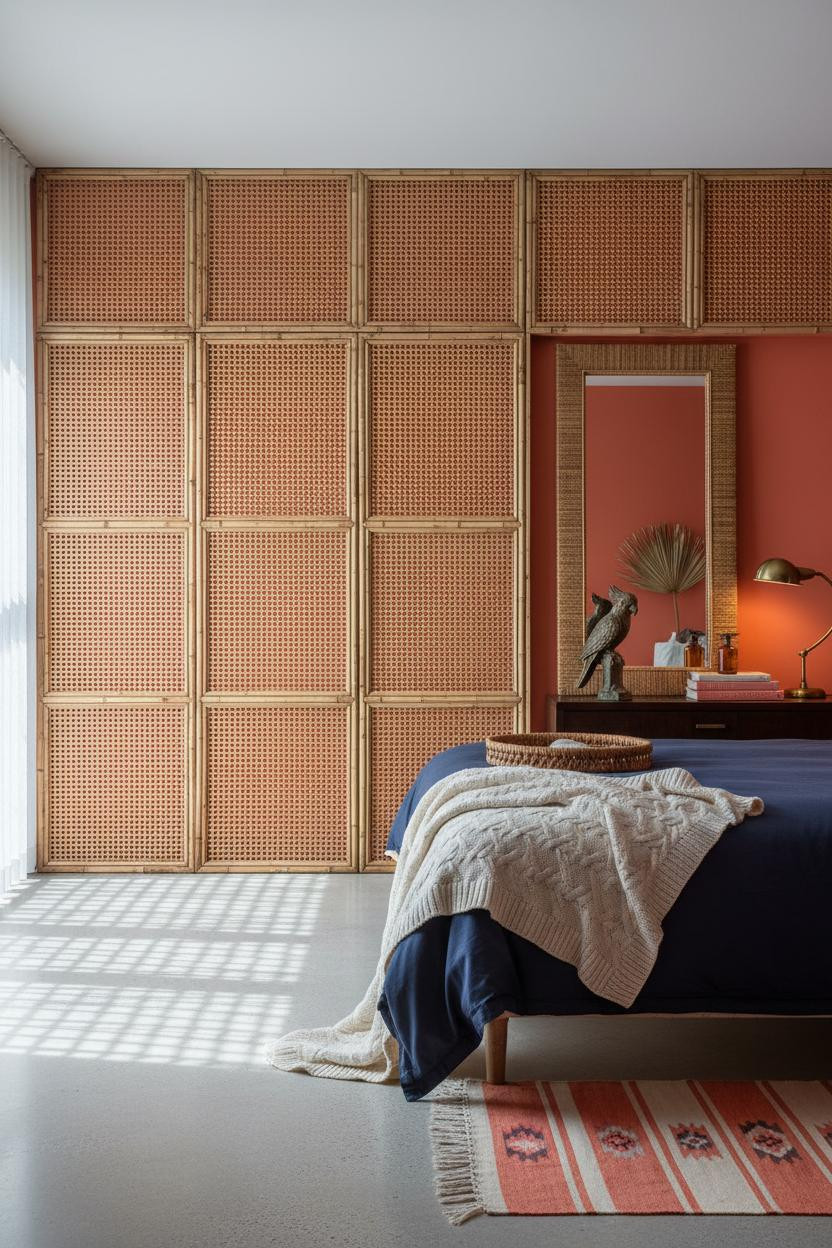 Palm Beach Bedroom Bamboo Screen Coral